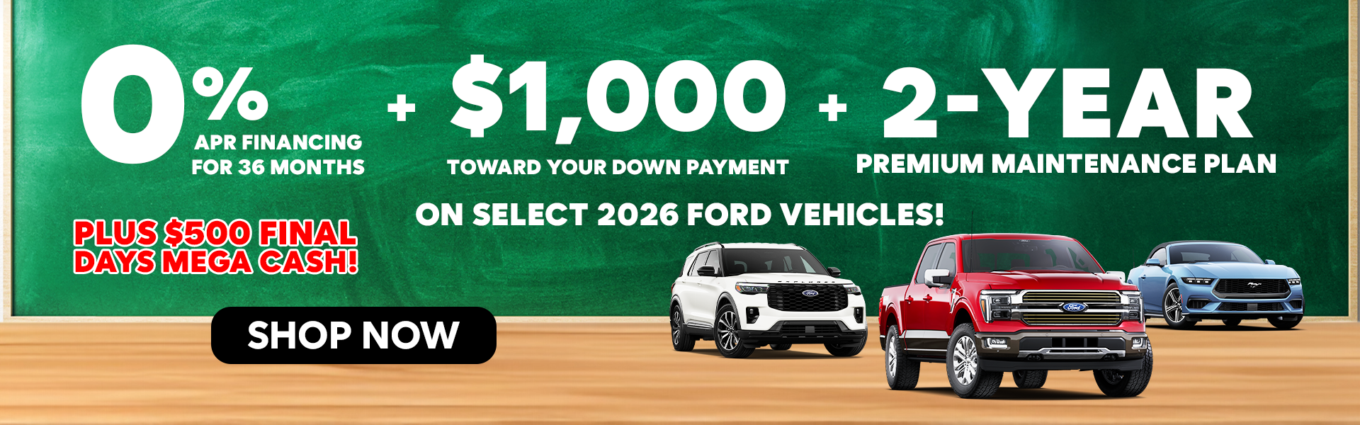 0% APR + $1,000 Down Payment + 2Year Maintenance Plan