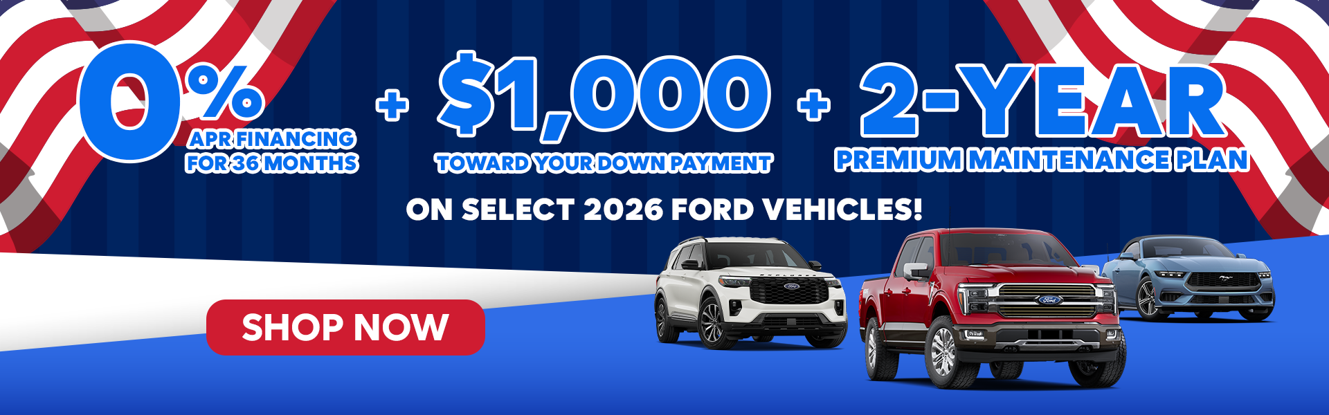 0% APR + $1,000 Down Payment + 2Year Maintenance Plan